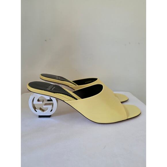 Gucci Yellow Leather Slide GG Logo Heels Size 39.5 - Picture 4 of 16